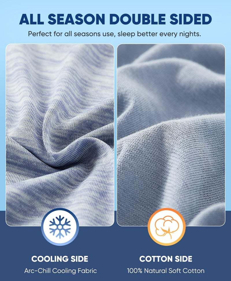 LUXEAR Cooling Pillow Cases, 2 Pack Arc-Chill Cool Pillowcases with Double-Side Design [Cooling & Cotton], Anti-Static, Skin-Friendly, Machine Washable Hidden Zipper Cold Pillow Cases (20x26'')-Blue - Image 5